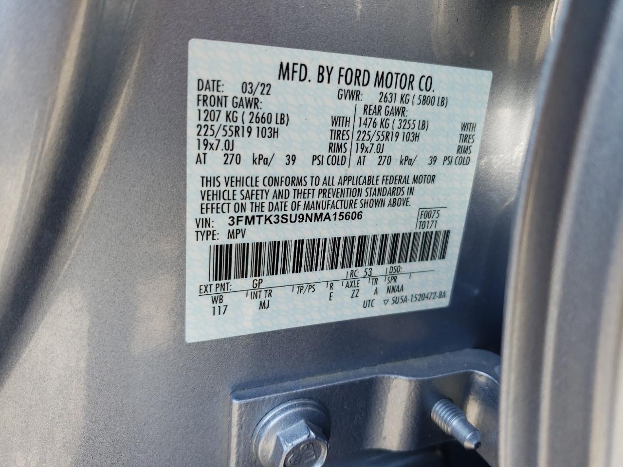 3FMTK3SU9NMA15606 FORD MUSTANG 2022