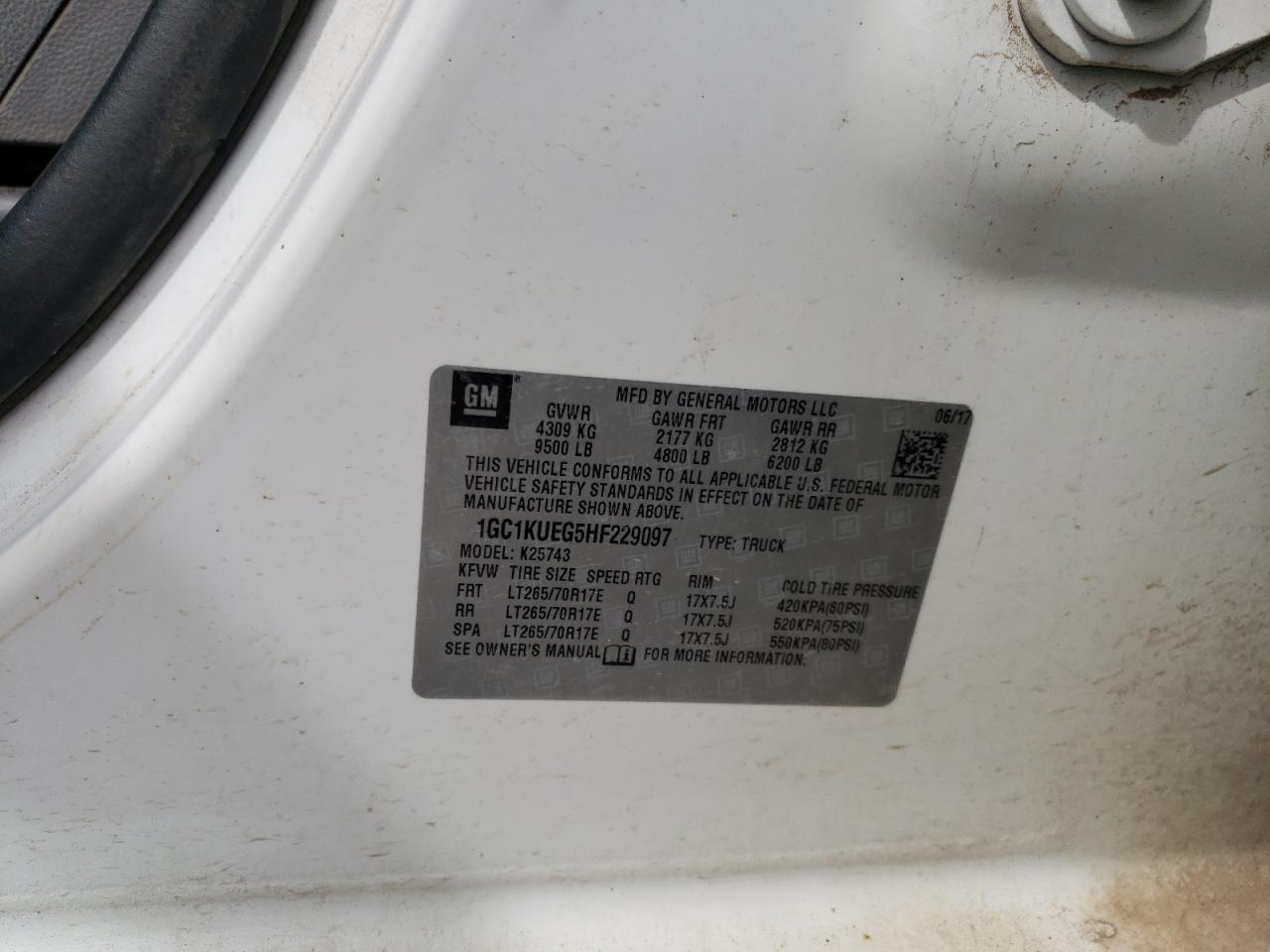 1GC1KUEG5HF229097 CHEVROLET ALL Models 2017