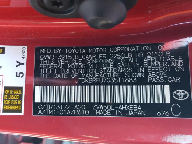 2016 TOYOTA PRIUS JTDKBRFU7G3511683