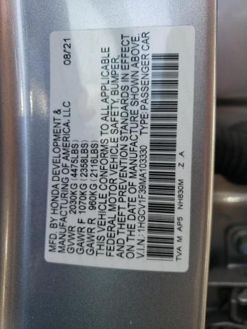 2021 Honda Accord Sport VIN: 1HGCV1F39MA103330 Lot: 44391434