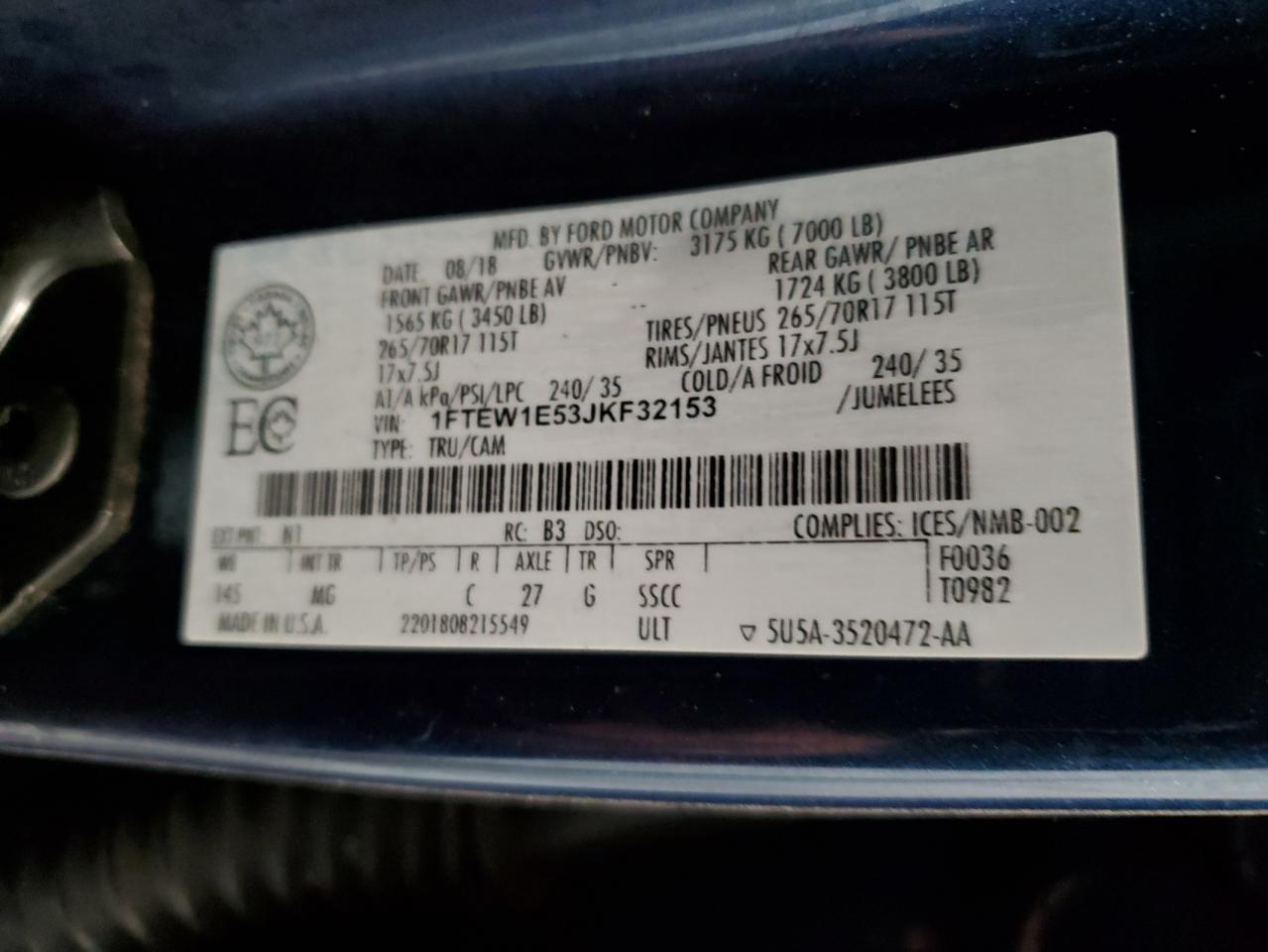 1FTEW1E53JKF32153 FORD F-150 2018