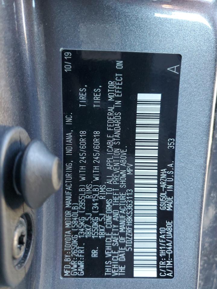 5TDZZRFH8KS363113 TOYOTA HIGHLANDER 2019