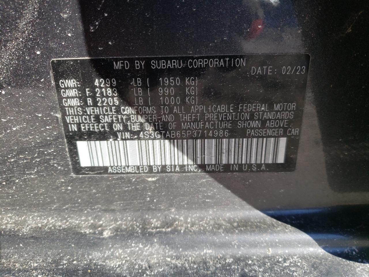 4S3GTAB65P3714986 SUBARU IMPREZA 2023