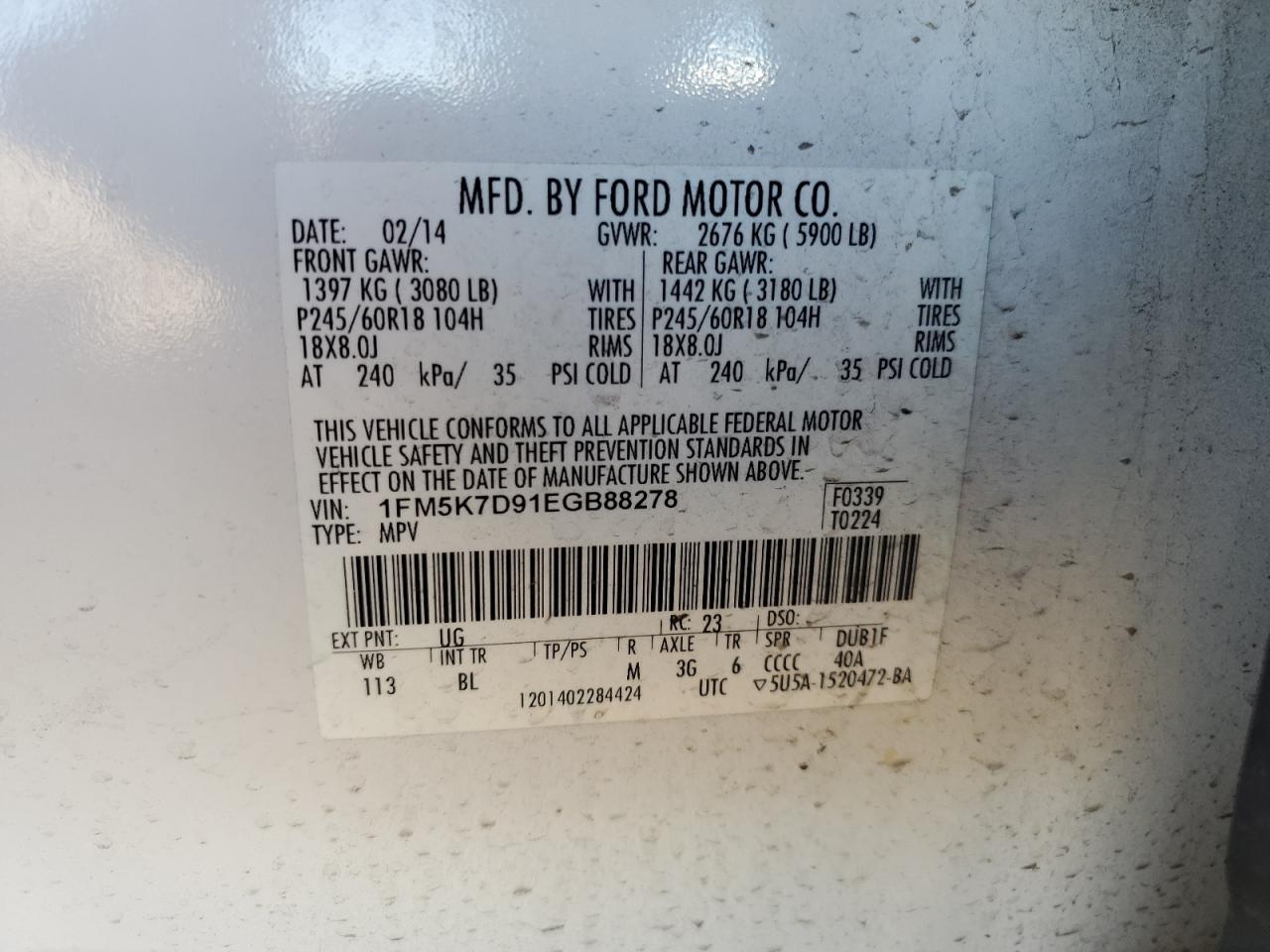 1FM5K7D91EGB88278 2014 Ford Explorer Xlt