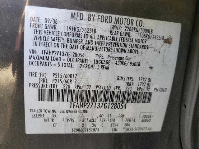 2007 Ford Five Hundred Sel VIN: 1FAHP27137G128054 Lot: 43452244