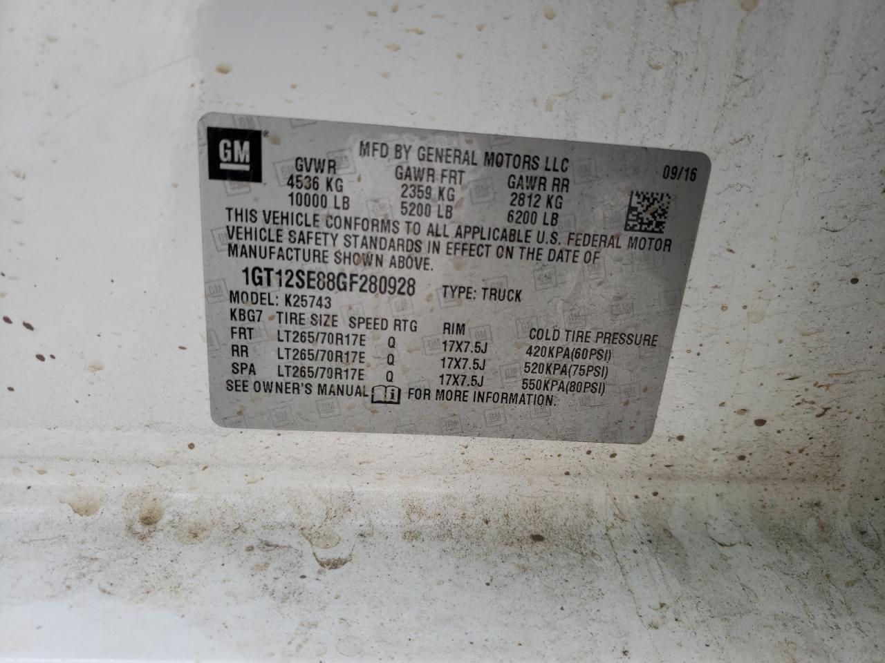 1GT12SE88GF280928 2016 GMC Sierra K2500 Sle