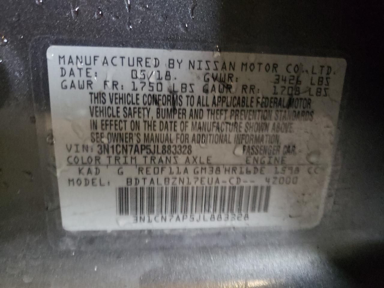 3N1CN7AP5JL883328 NISSAN VERSA 2018