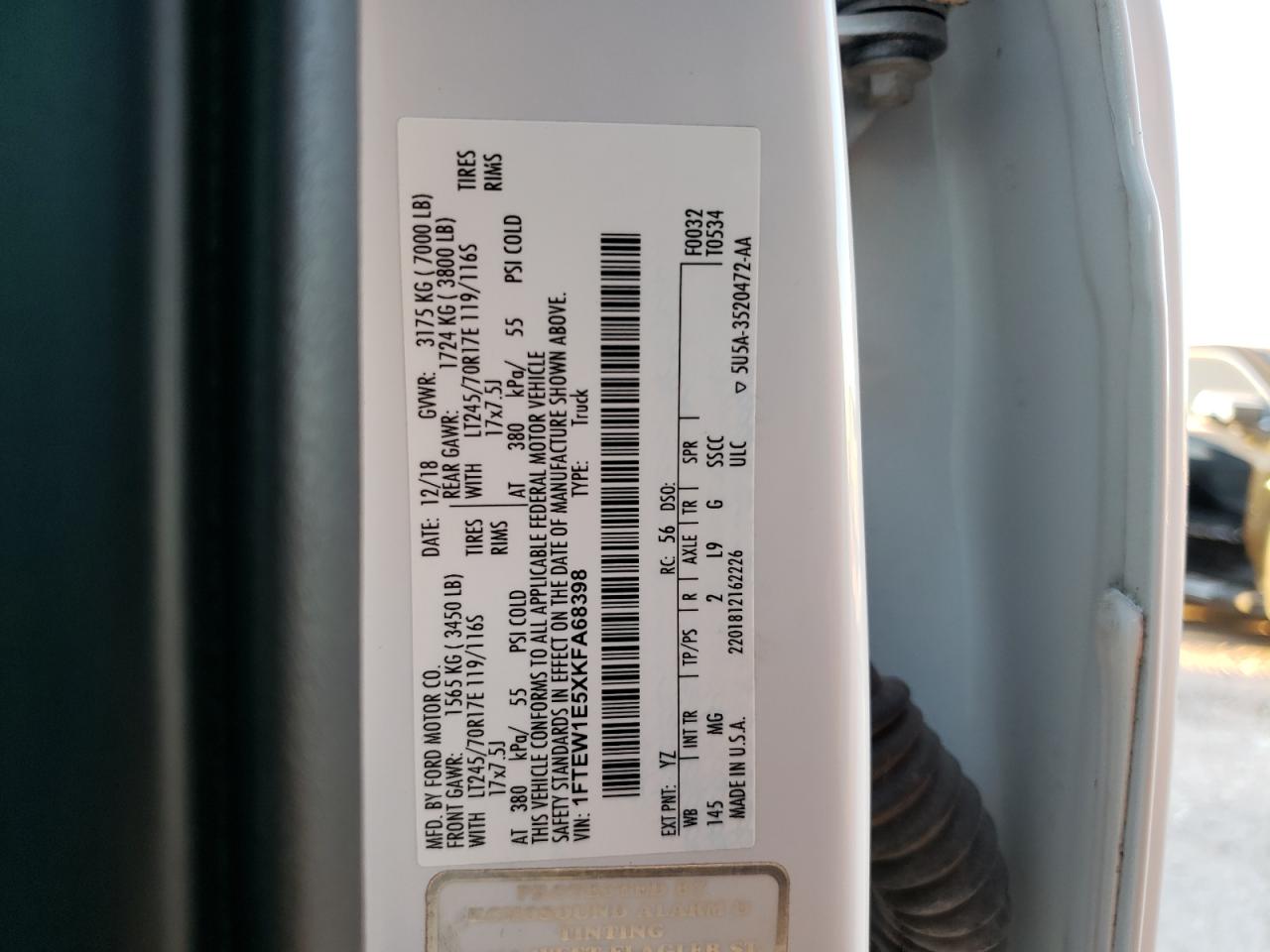 1FTEW1E5XKFA68398 FORD F-150 2019