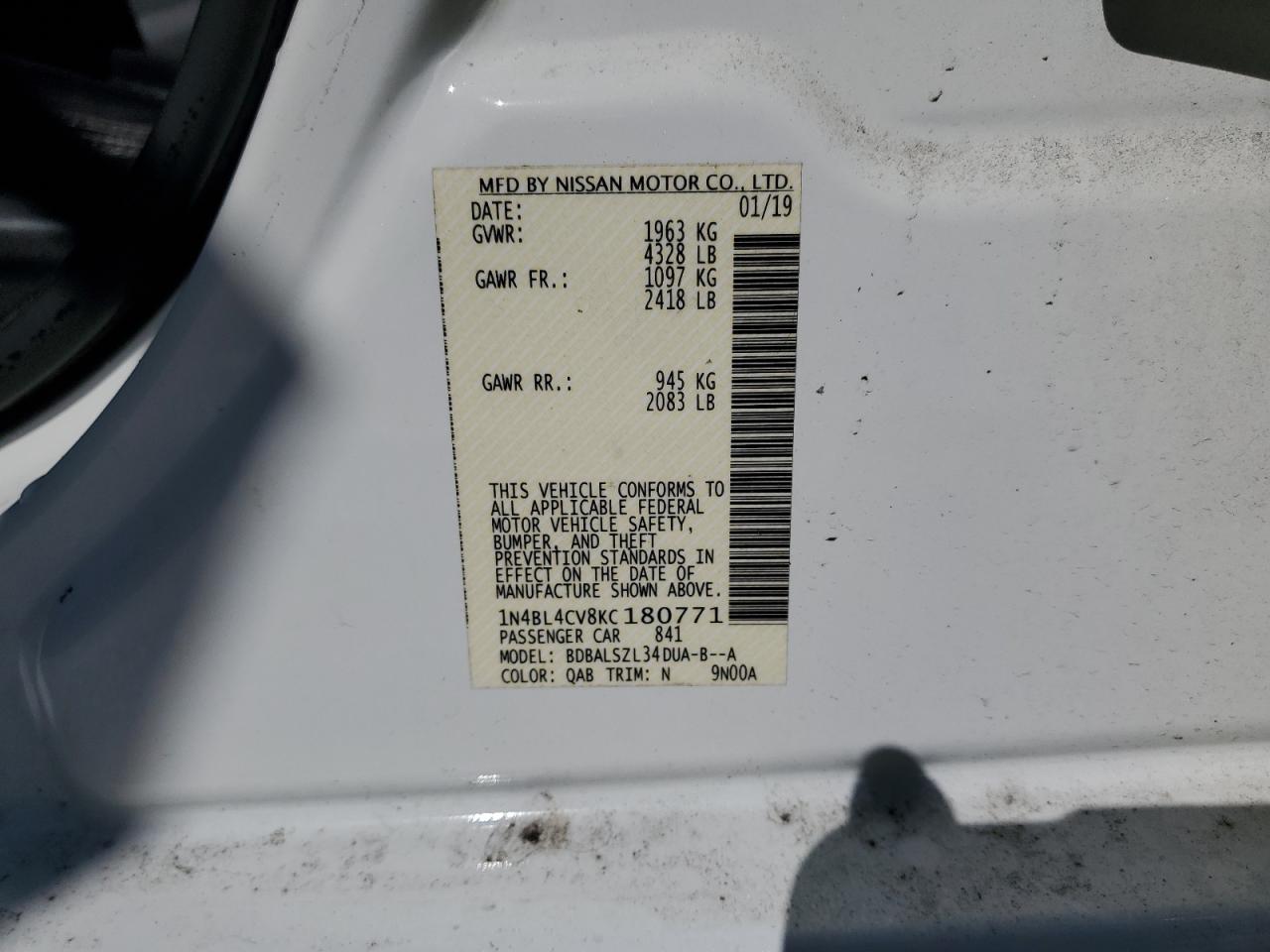 1N4BL4CV8KC180771 NISSAN ALTIMA 2019