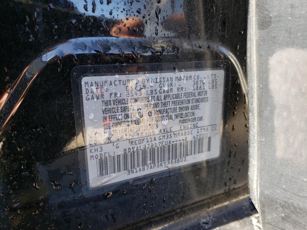 3N1AB7AP5KY353803 NISSAN SENTRA 2019