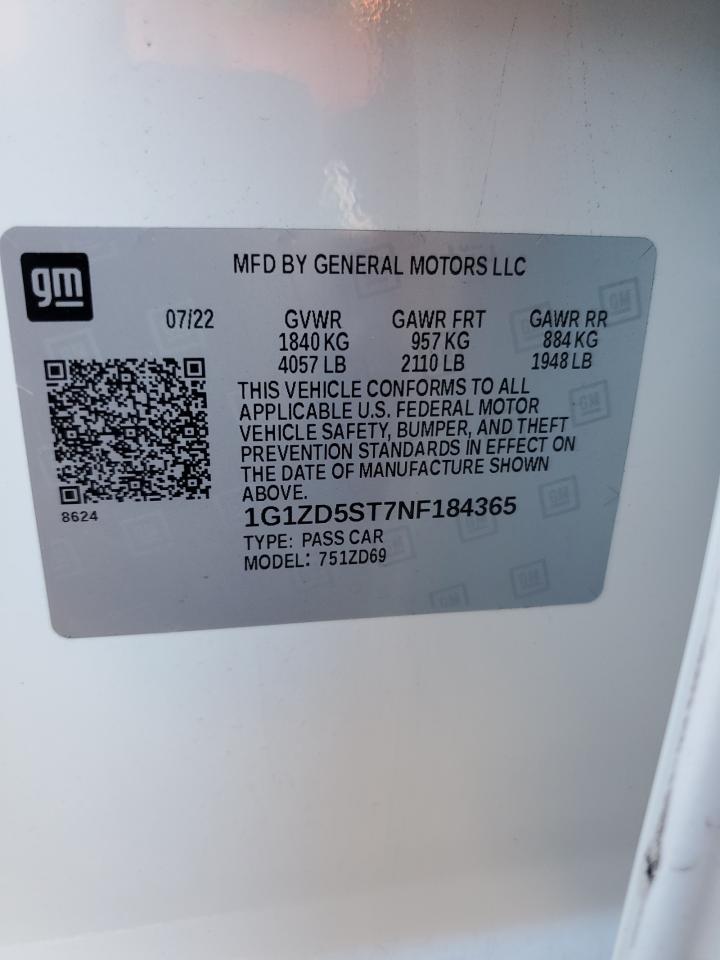 1G1ZD5ST7NF184365 CHEVROLET MALIBU 2022