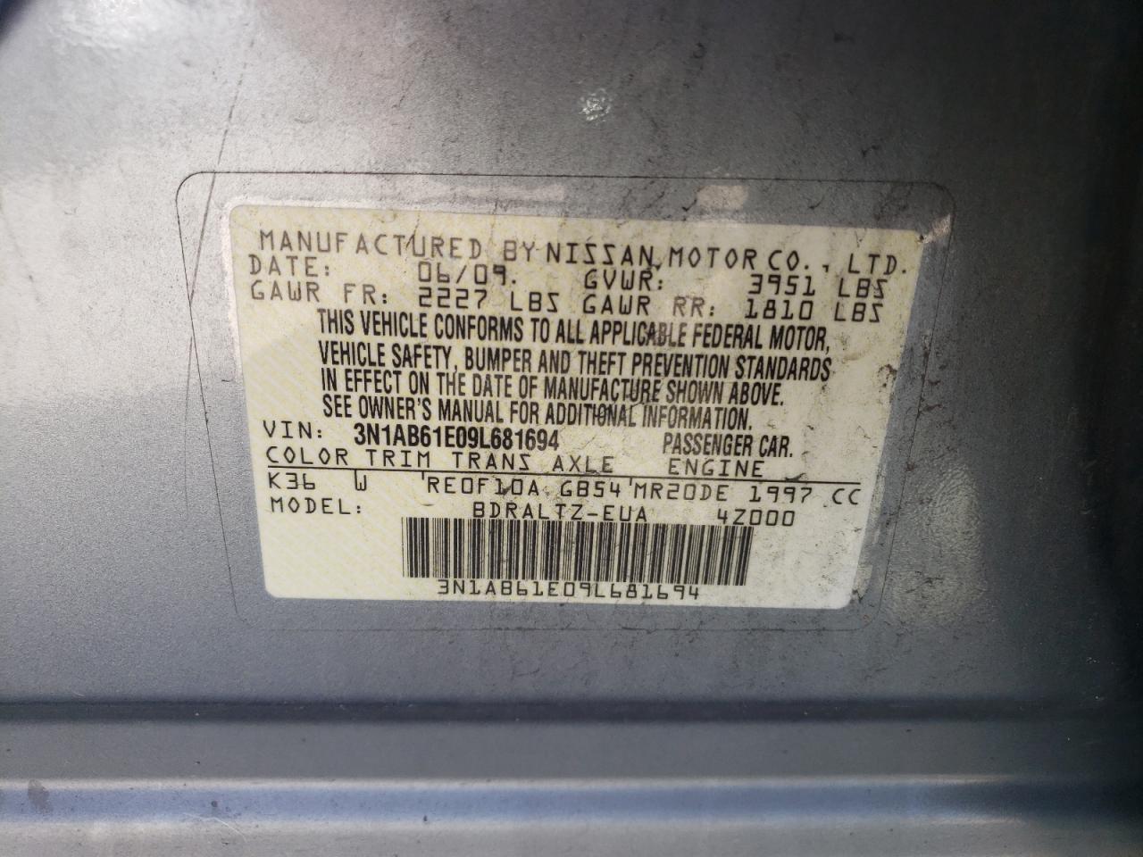 3N1AB61E09L681694 2009 Nissan Sentra 2.0