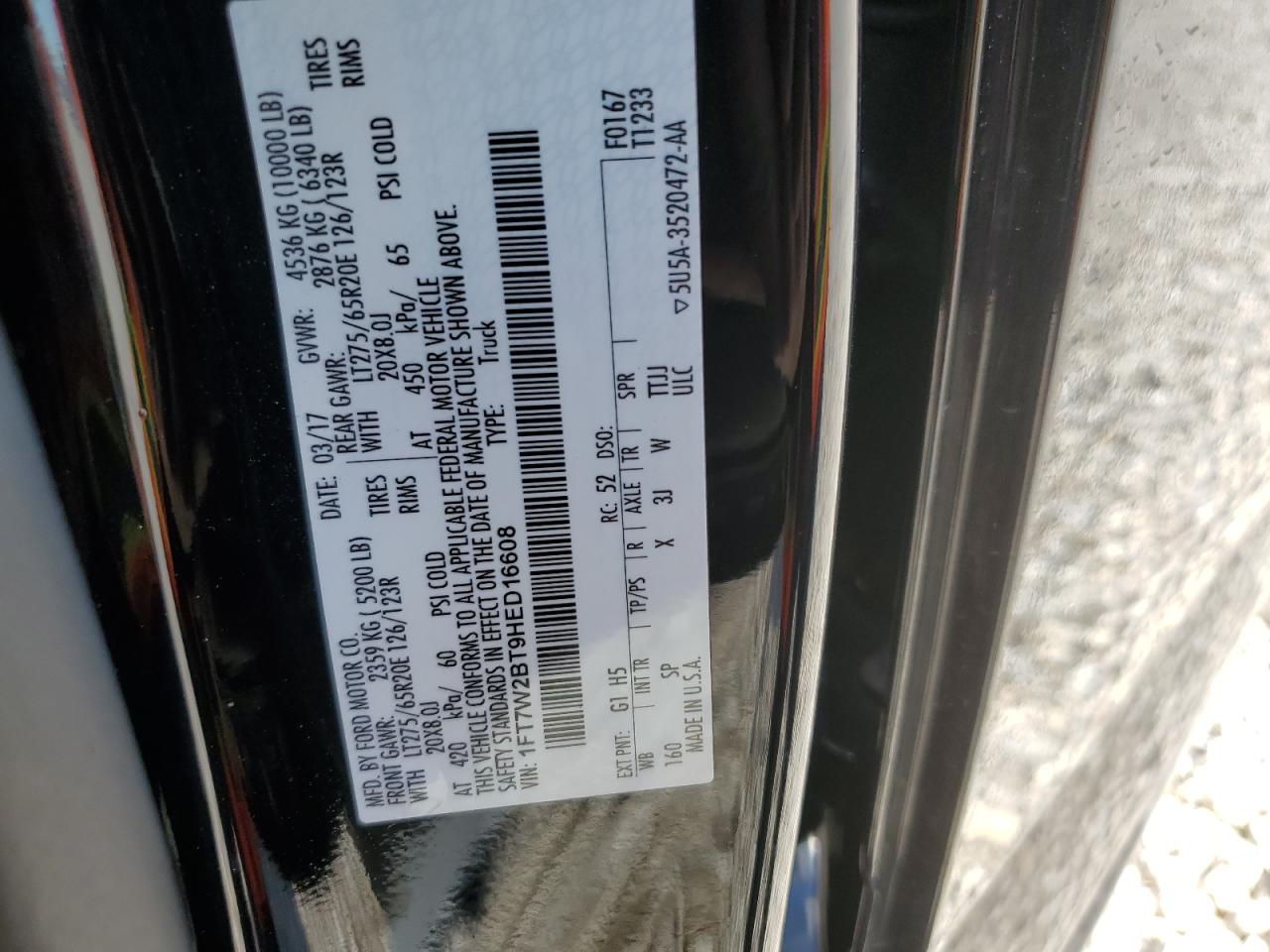 1FT7W2BT9HED16608 FORD F250 2017