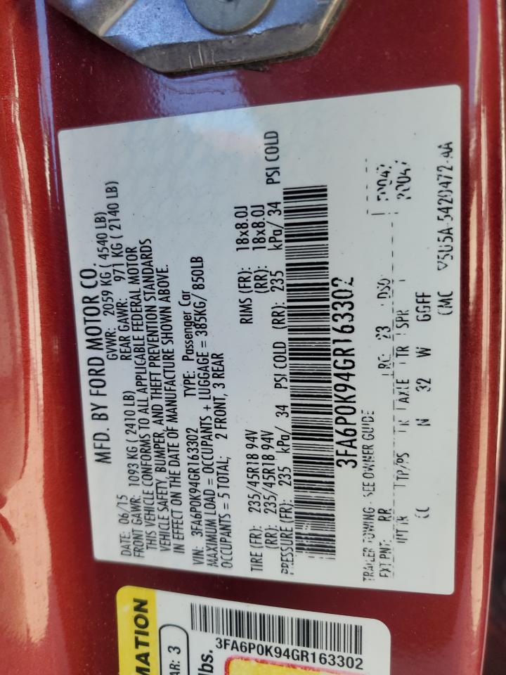 3FA6P0K94GR163302 FORD FUSION 2016