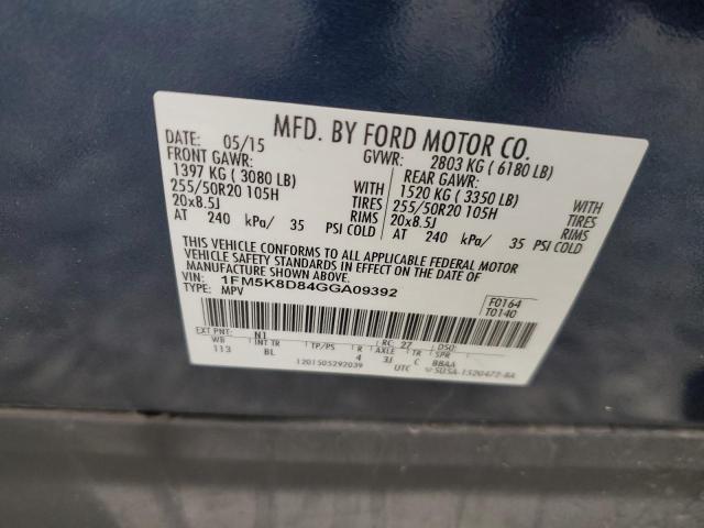 2016 FORD EXPLORER X 1FM5K8D84GGA09392