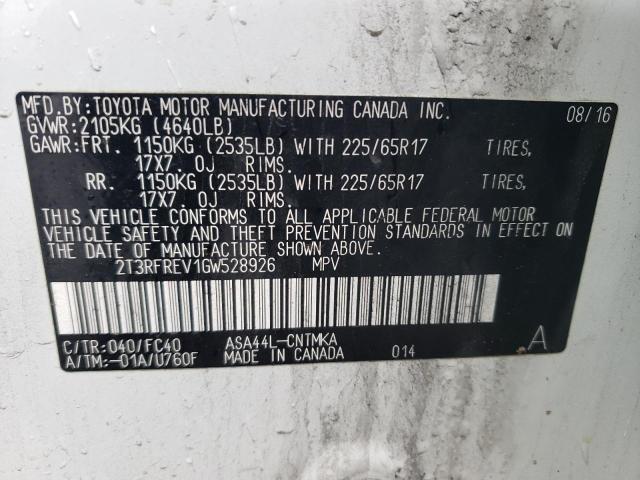 2016 TOYOTA RAV4 XLE 2T3RFREV1GW528926