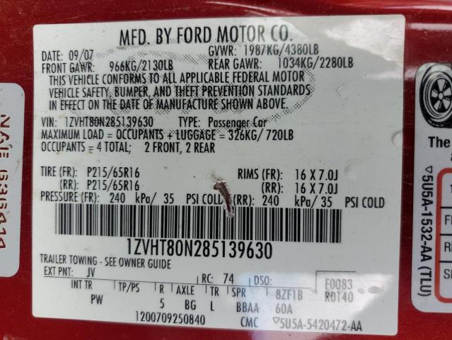 2008 Ford Mustang VIN: 1ZVHT80N285139630 Lot: 41721434