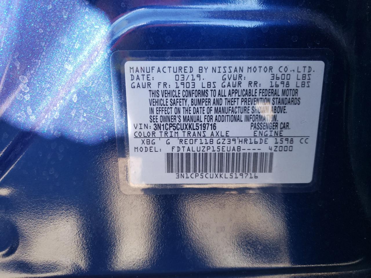 3N1CP5CUXKL519716 NISSAN KICKS 2019