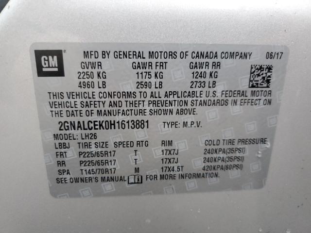 2017 Chevrolet Equinox Lt VIN: 2GNALCEK0H1613881 Lot: 40906442