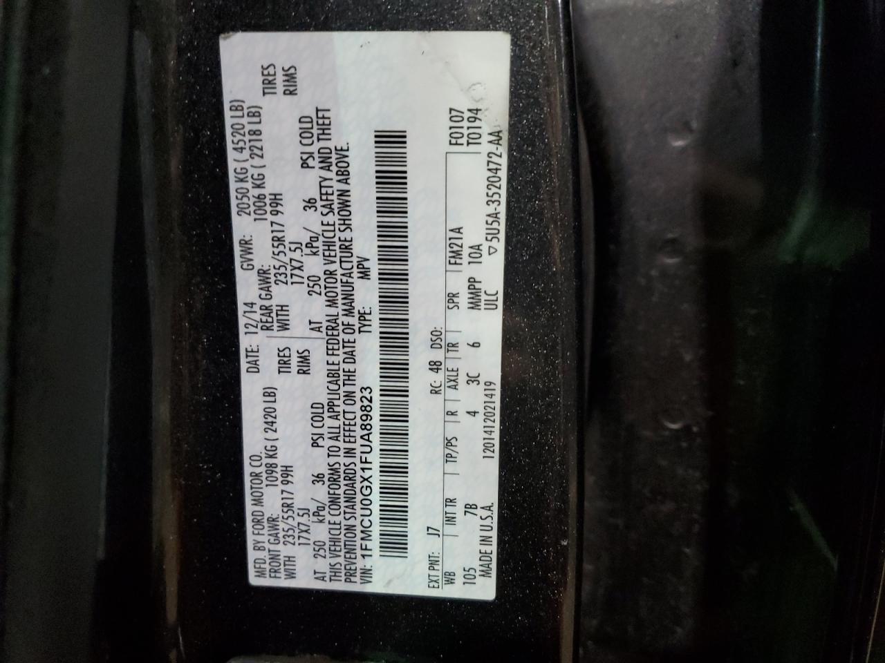 1FMCU0GX1FUA89823 2015 Ford Escape Se