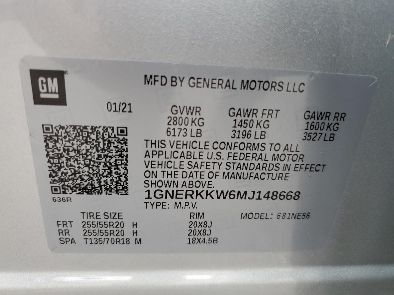 1GNERKKW6MJ148668 CHEVROLET TRAVERSE 2021