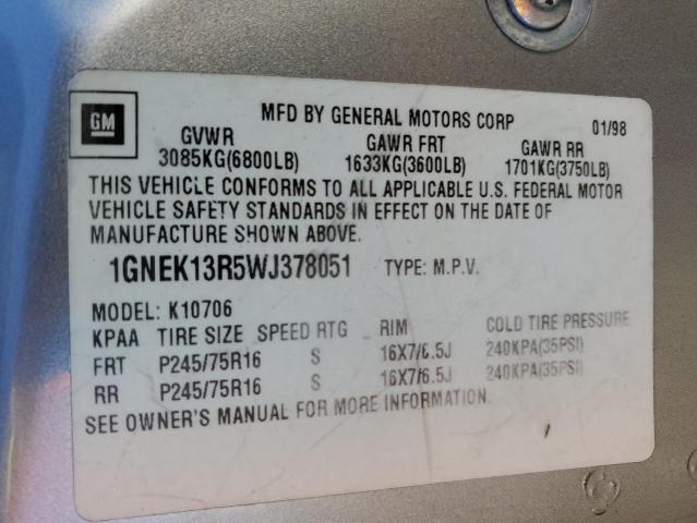 1998 Chevrolet Tahoe K1500 VIN: 1GNEK13R5WJ378051 Lot: 42383124