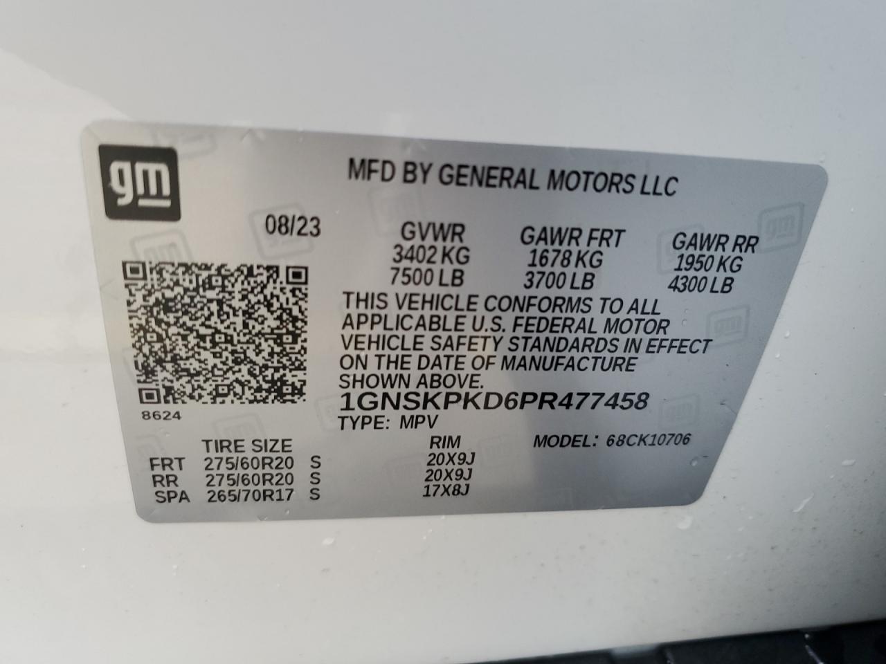 1GNSKPKD6PR477458 CHEVROLET TAHOE 2023