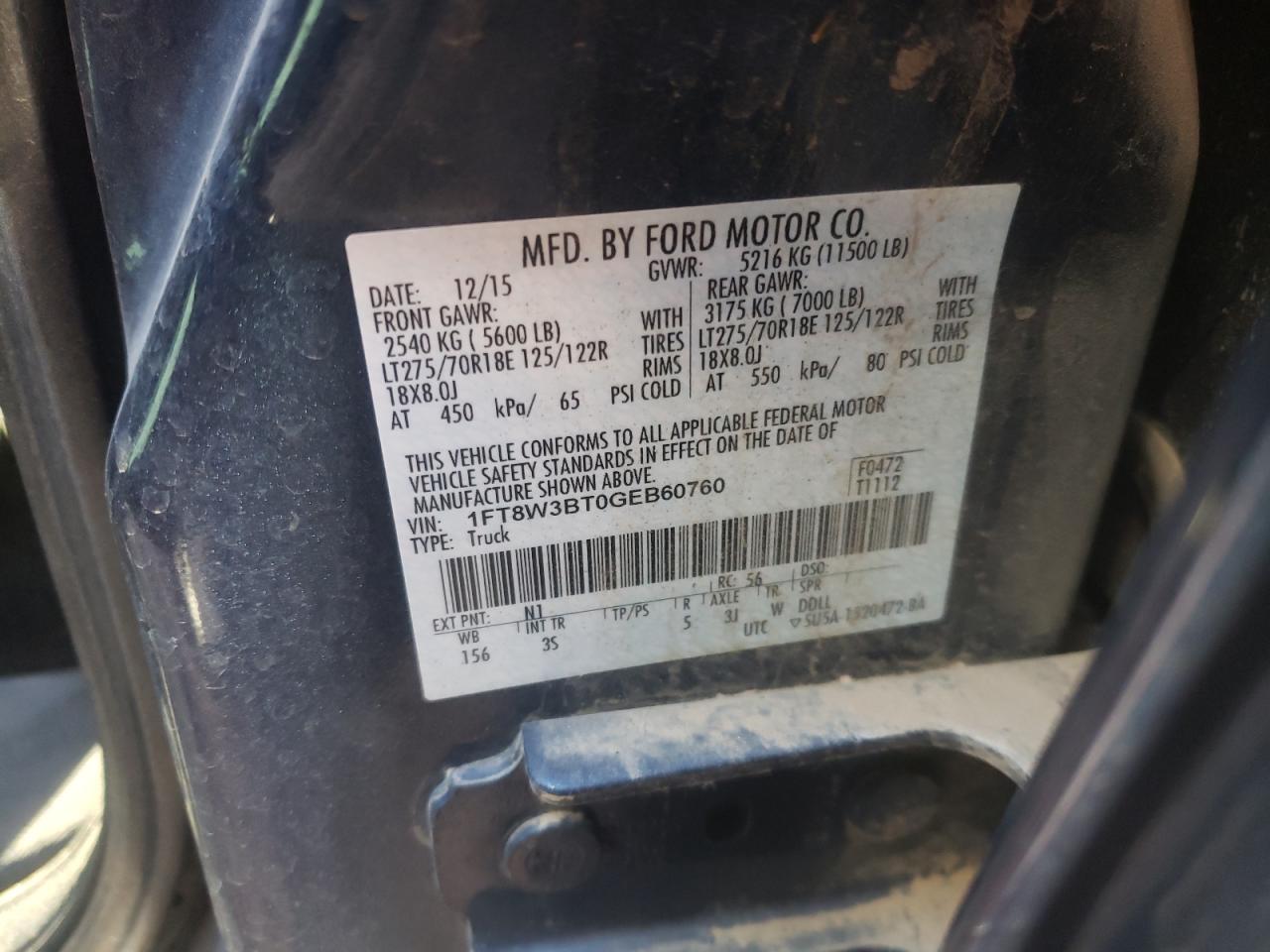 1FT8W3BT0GEB60760 FORD F350 2016