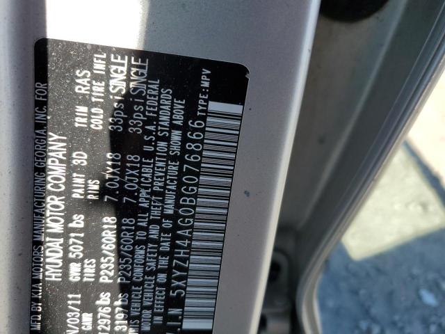 2011 Hyundai Santa Fe Se VIN: 5XYZH4AG0BG076866 Lot: 43589014