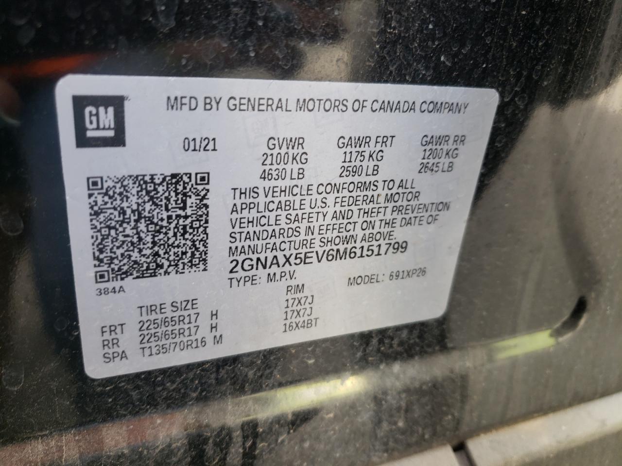 2GNAX5EV6M6151799 CHEVROLET EQUINOX 2021