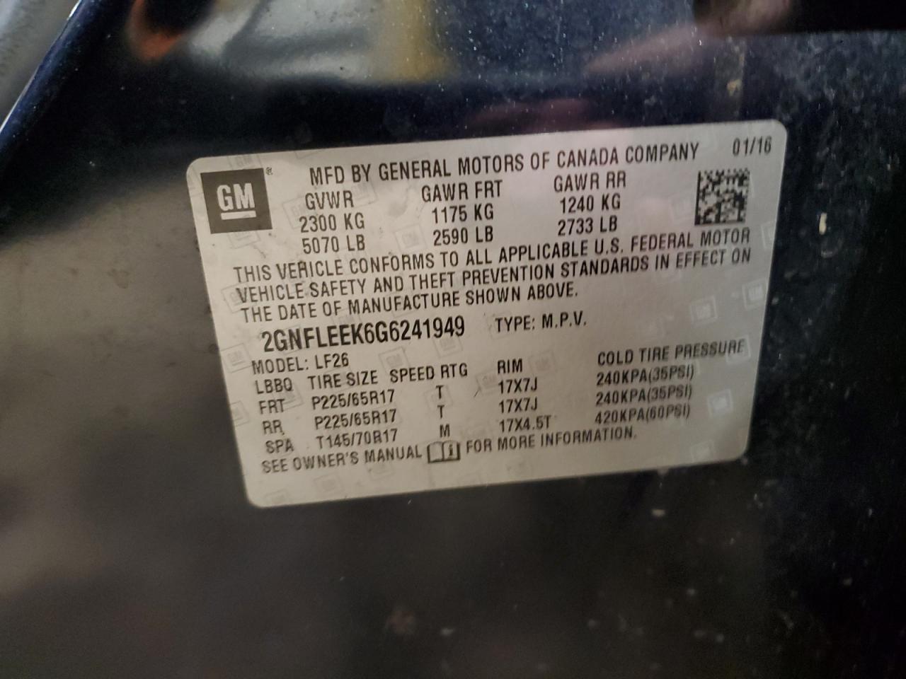 2GNFLEEK6G6241949 CHEVROLET EQUINOX 2016