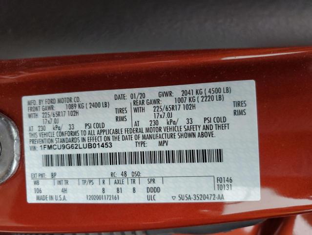 2020 FORD ESCAPE SE 1FMCU9G62LUB01453