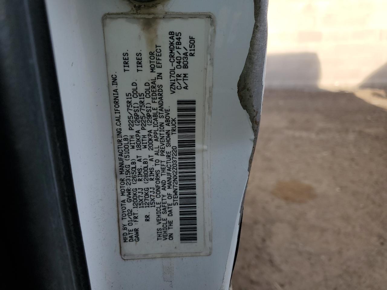 5TEWN72NX2Z037220 2002 Toyota Tacoma Xtracab