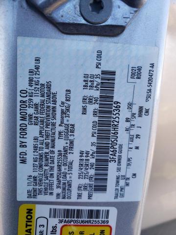 2017 Ford Fusion Titanium Phev VIN: 3FA6P0SU6HR255369 Lot: 44125474