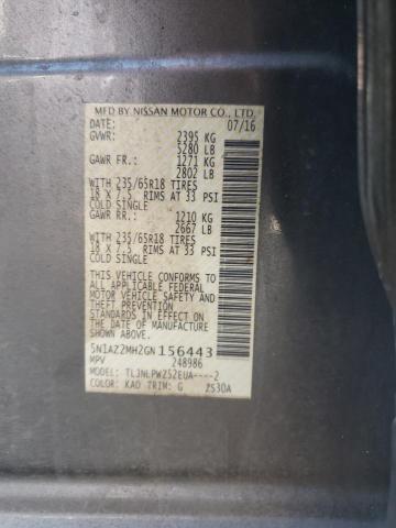 2016 Nissan Murano S VIN: 5N1AZ2MH2GN156443 Lot: 43788884
