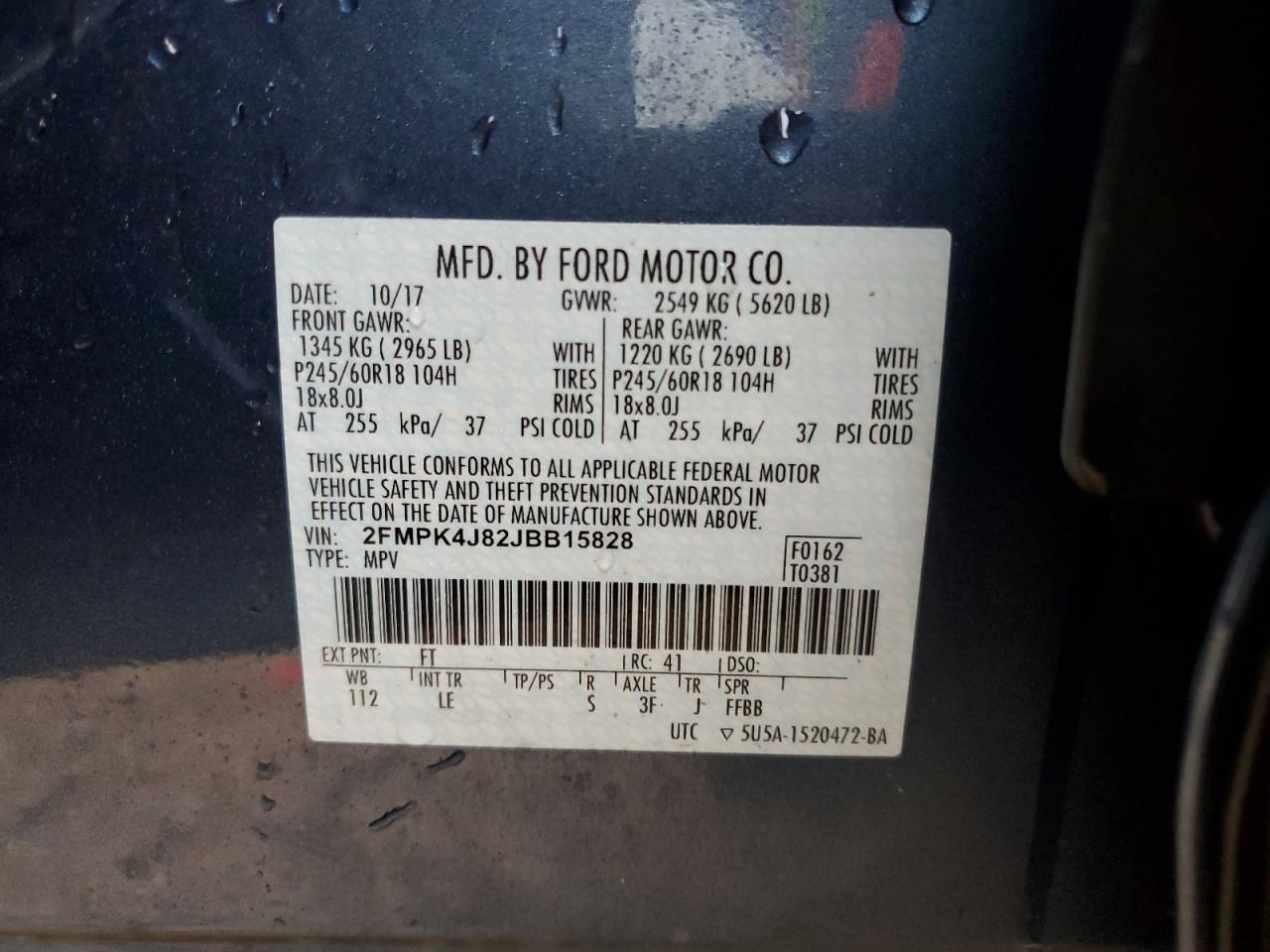 2FMPK4J82JBB15828 FORD EDGE 2018