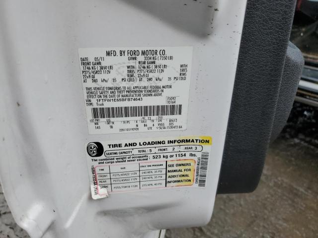 2011 Ford F150 Supercrew VIN: 1FTFW1E65BFB74643 Lot: 44318194