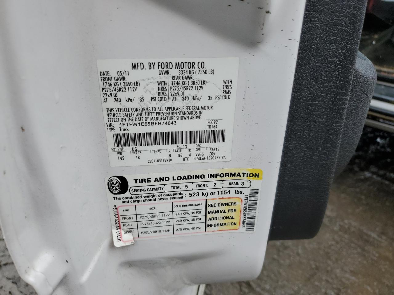 1ftfw1e65bfb74643 1FTFW1E65BFB74643 2011 Ford F150 Supercrew