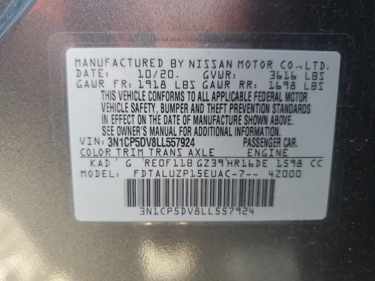 3N1CP5DV8LL557924 NISSAN KICKS 2020