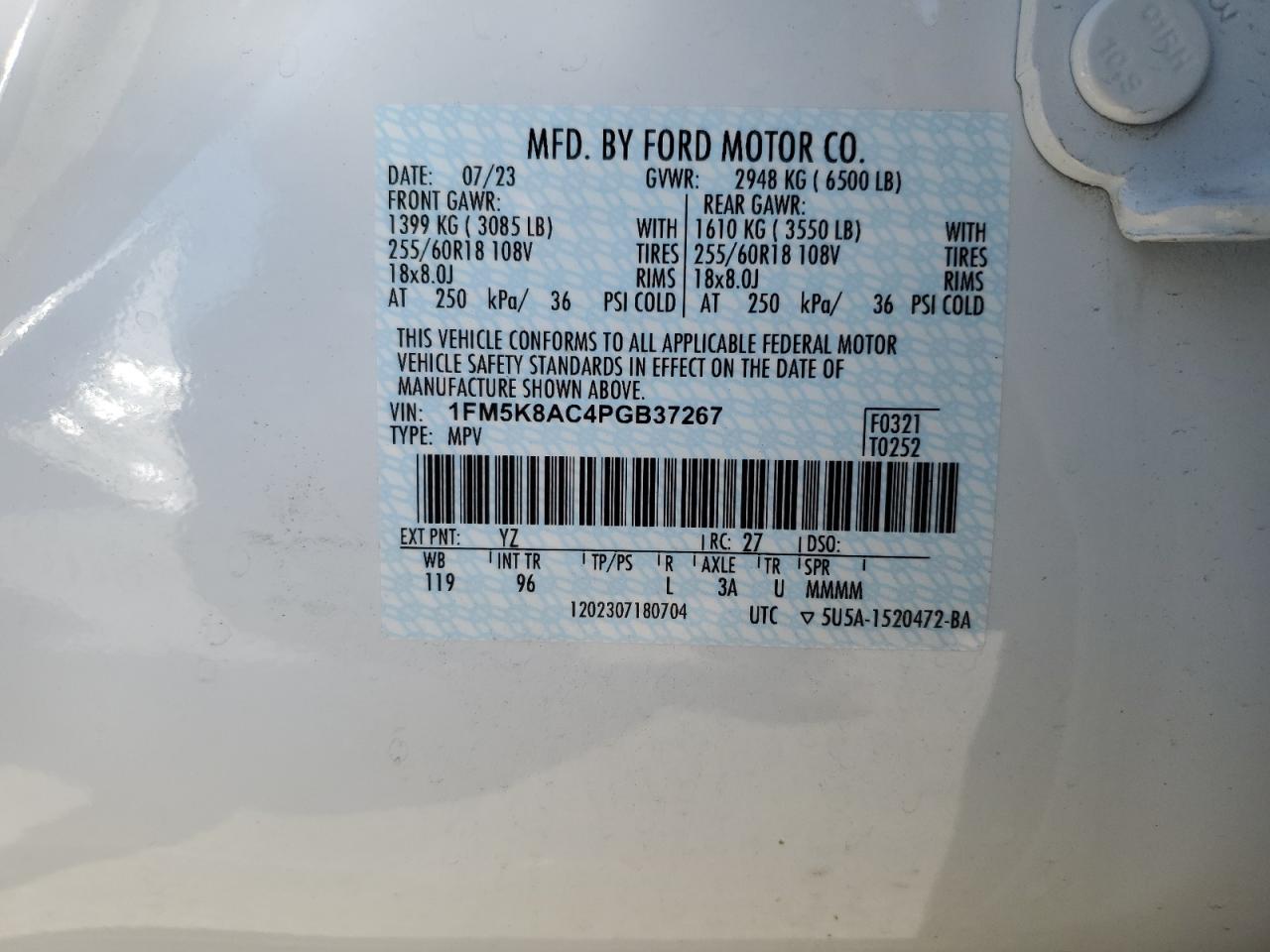 1FM5K8AC4PGB37267 FORD EXPLORER 2023