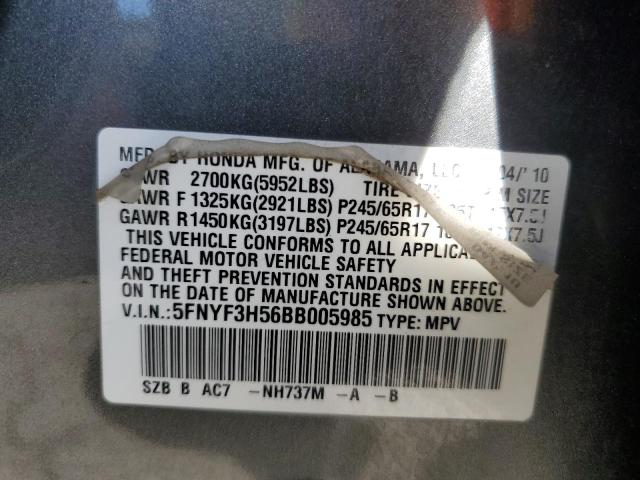 2011 Honda Pilot Exl VIN: 5FNYF3H56BB005985 Lot: 41306954