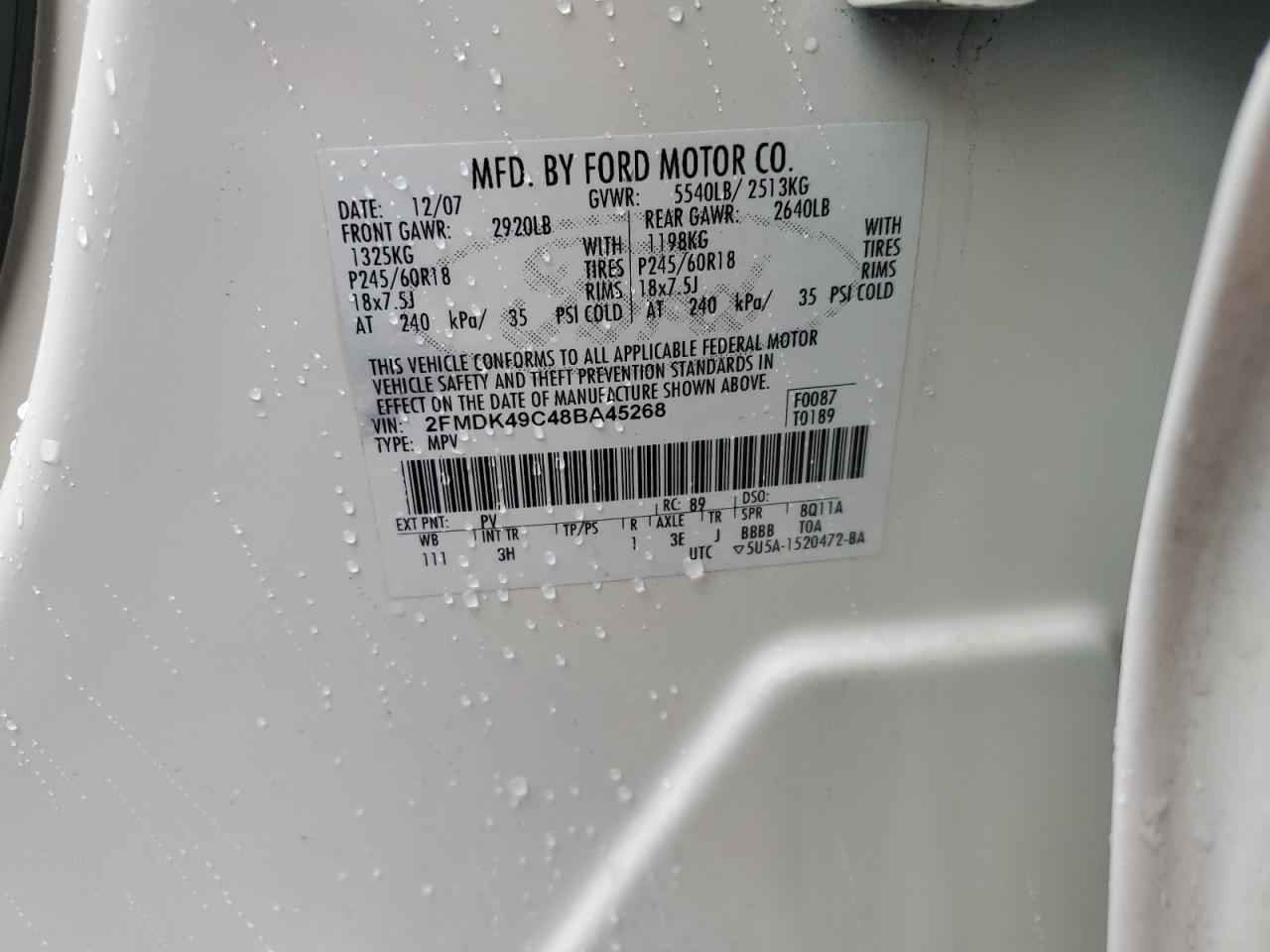 2FMDK49C48BA45268 2008 Ford Edge Limited 2FMDK49C48BA45268 2008 Ford Edge Limited