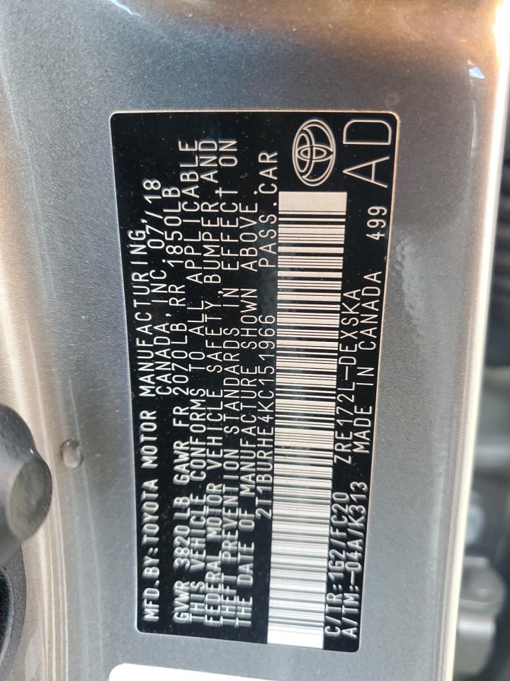 2T1BURHE4KC151966 TOYOTA COROLLA 2019
