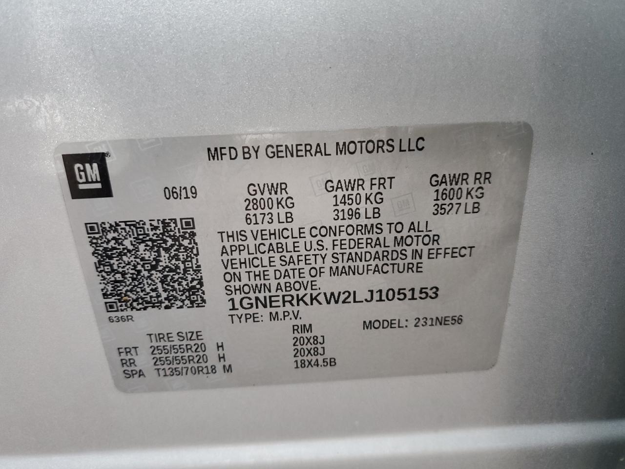 1GNERKKW2LJ105153 CHEVROLET TRAVERSE 2020