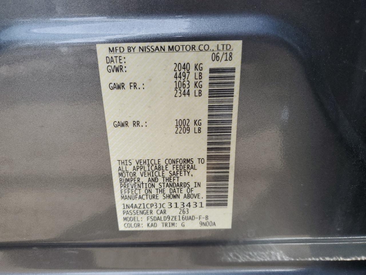 1N4AZ1CP3JC313431 NISSAN LEAF 2018