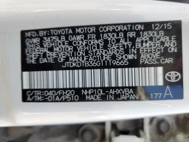 2016 TOYOTA PRIUS C JTDKDTB36G1119665