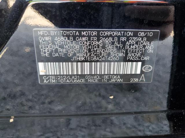 2010 Lexus Es 350 VIN: JTHBK1EG8A2414260 Lot: 43370984