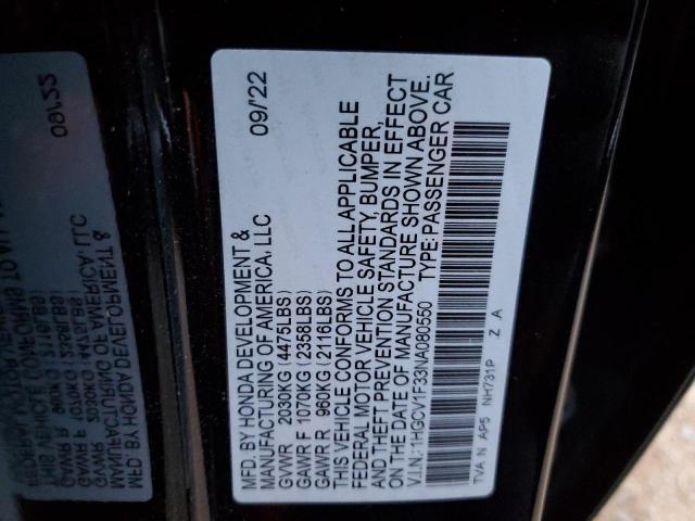 2022 HONDA ACCORD SED - 1HGCV1F33NA080550