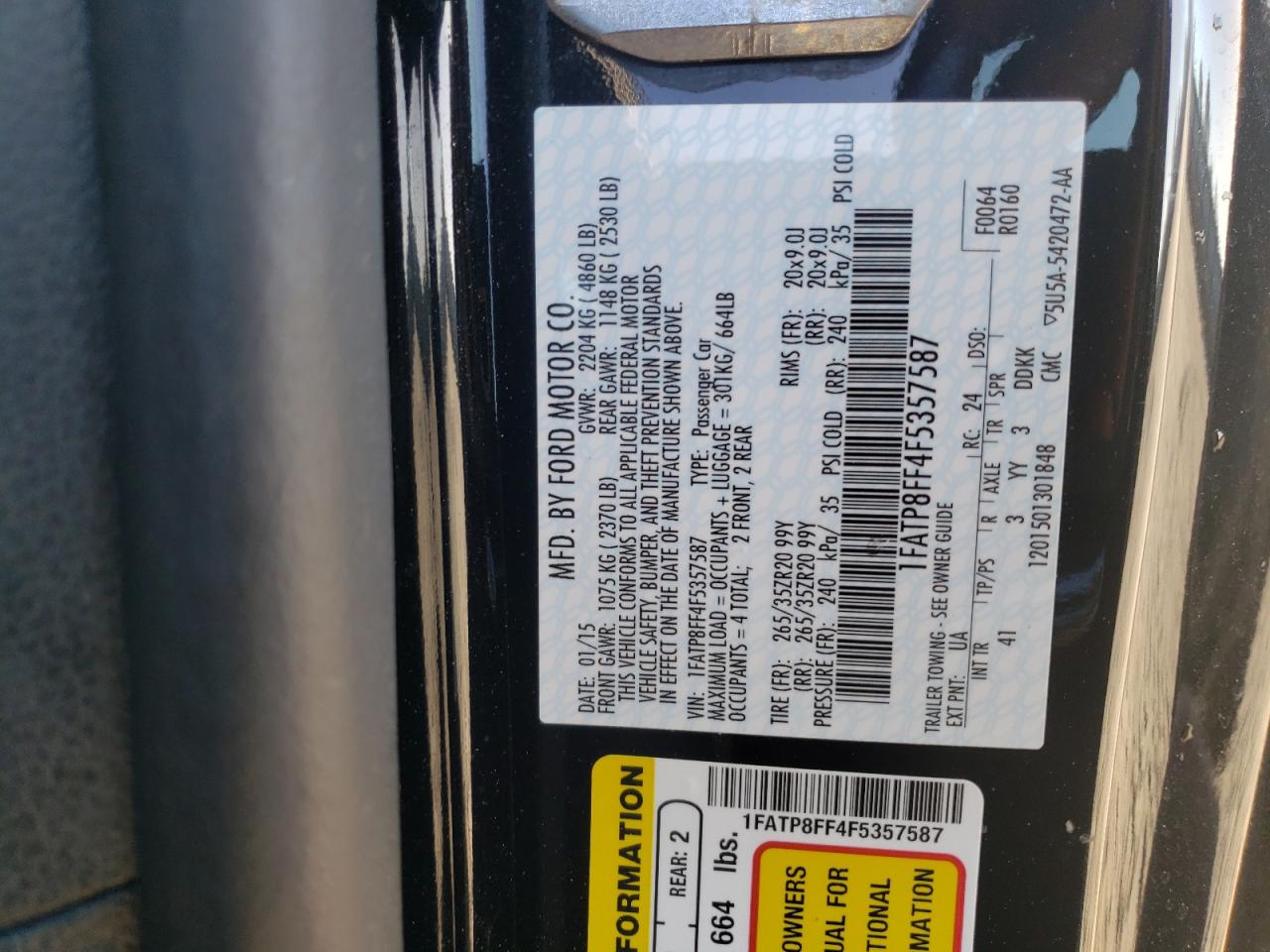 1FATP8FF4F5357587 2015 Ford Mustang Gt