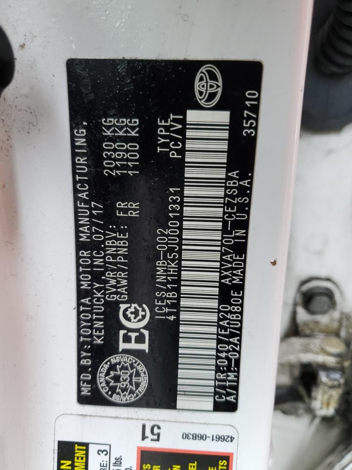 4T1B11HK5JU001331 TOYOTA CAMRY 2018